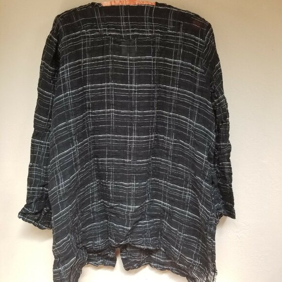 Spirit House Women's Small Plaid Black Art To Wear Shirt Top Blouse Linen Cotton - Picture 3 of 9